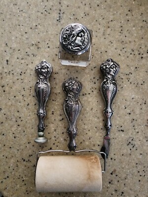  Rare ART NOUVEAU STERLING SILVER LADY DESK SET