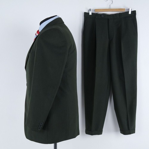 Mens Dark Green Suit 42S US Size Trousers W32 L27 TEKBAY Wool 2 Piece - Picture 5 of 18
