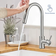 Touch Sensor Kitchen Faucet Pull Down Sprayer Swivel Sink Mixer Brushed Nickel