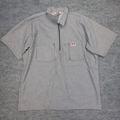 Vintage Ben Davis Hickory Stripe Work Shirt XL Half Zip Short Sleeve