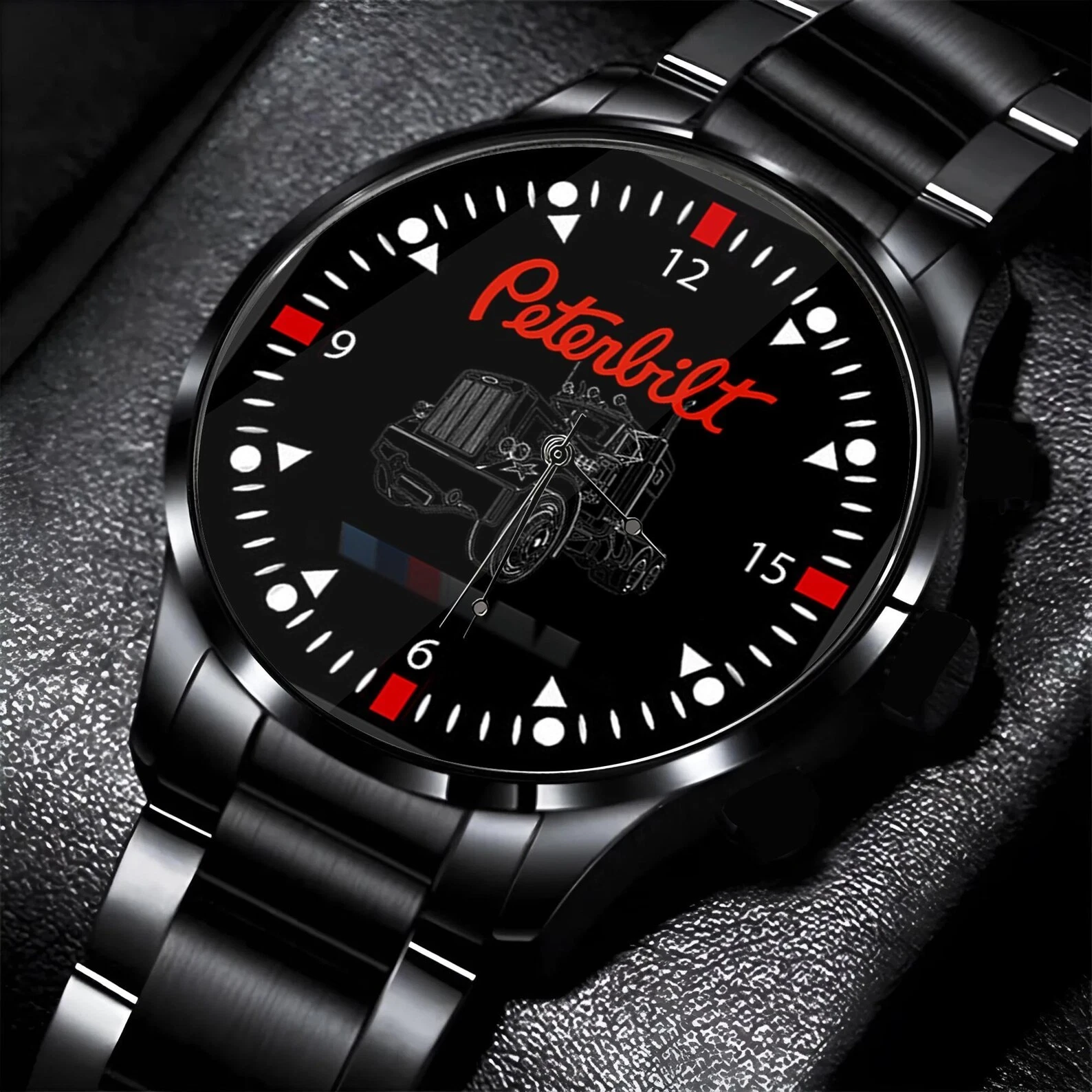 Stainless Steel Men's Peterbilt Truck Watch, Automotive Wristwatch
