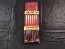 New 6pc Vintage Viking Rosewood Fondue Forks ~Color Tips ~Stainless Steel -Japan