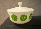 Rare Vintage Federal Glass Green Daisy Covered Casserole Dish