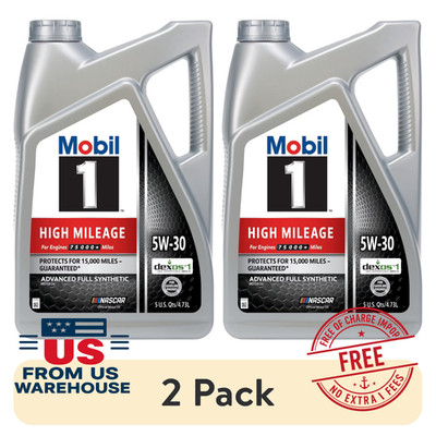 2 Pack Mobil 1 High Mileage Full Synthetic Motor Oil 5W-30 5 Quart