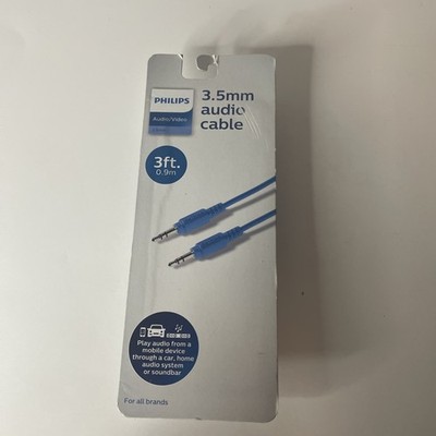 Philips Auxiliary Cable 3.5mm Basic 3ft Audio cable Blue - New