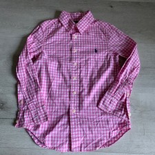 Ralph Lauren Kids Pink Gingham Check Button Down Shirt Size S 8 Pony Logo