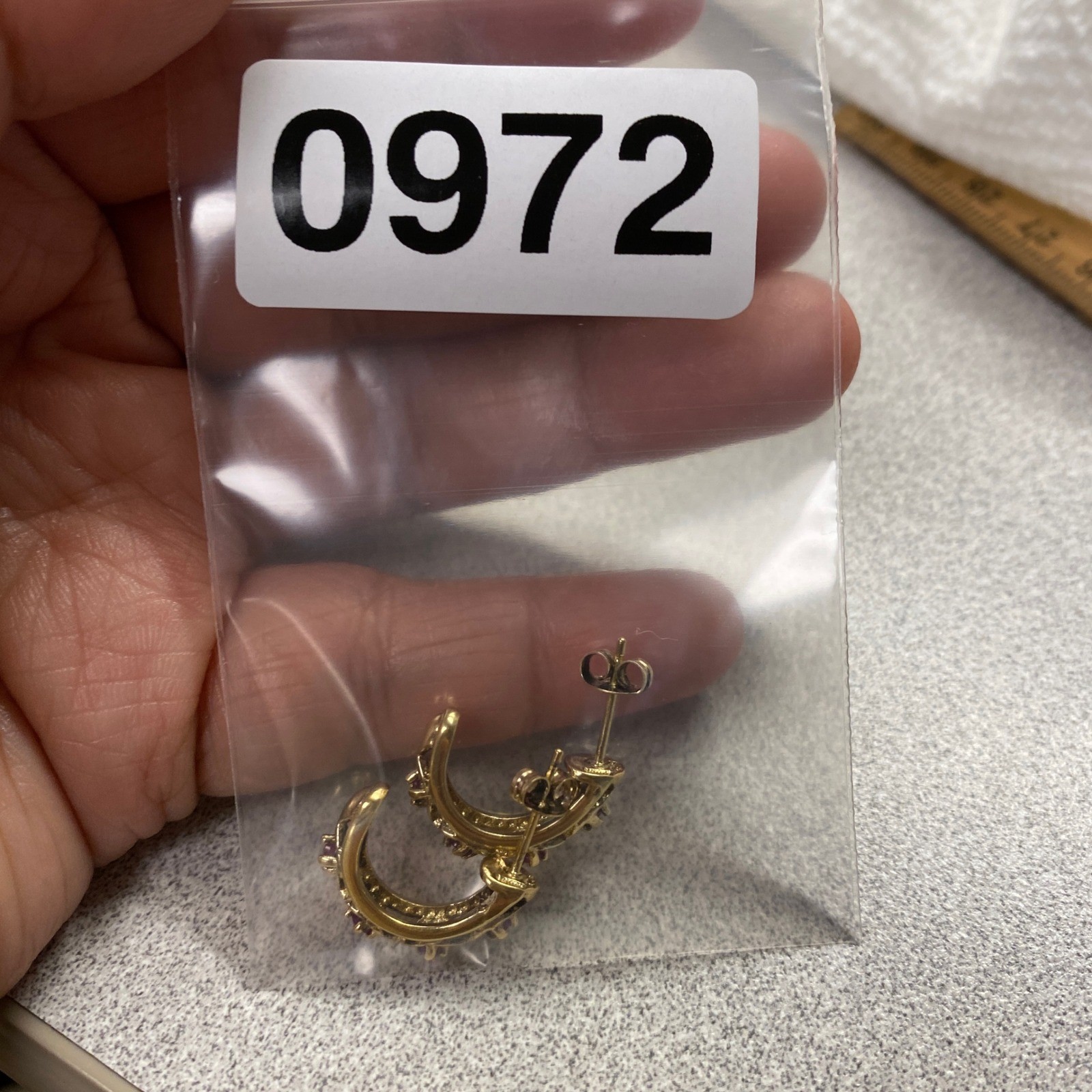 925 Gold Over Faux Ruby Gemstone Studs Small Hugg… - image 8