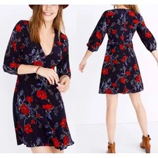 Madewell size 8 100% silk Floral Mini Dress in Loose Bouquet Night Vision