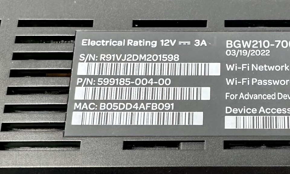 AT&T Arris BGW210-700 Gateway Wi-Fi Modem Router Broadband with AC Cord ...