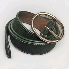 GAP Suede Leather Belt Dark Green Gold Oval Buckle Women L Preppy Y2K Holidays