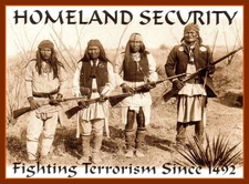 4.25" Funny "Homeland Security" vinyl sticker. Native American decal for car,
