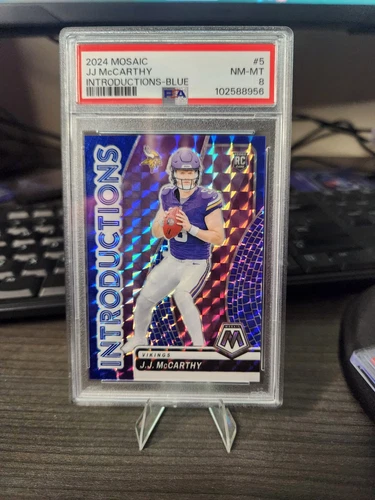2024 Panini Mosaic - Introductions Blue Mosaic Prizm #5 J.J. McCarthy 03/99 (RC)