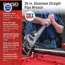 Plumbing Pipe Wrench Aluminum Straight 36 Inch RIDGID Model 31110 Silver
