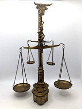 Antique Solid Brass Double Apothecary Scales With Weights A135 Y435