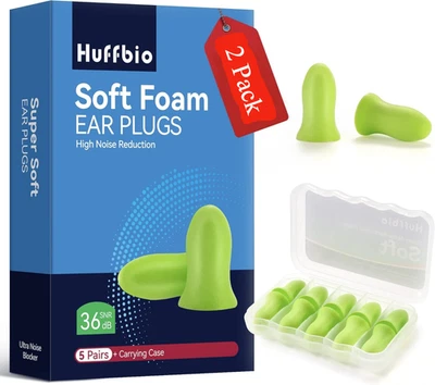 Paquete de 2 tapones para los oídos de espuma acústica adaptables a la densidad HUFFBIO para dormir 10 pares