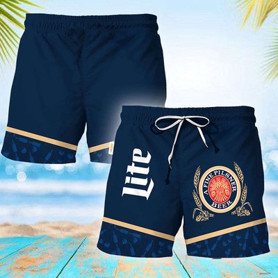 Miller Lite Bottle Pattern Swim Trunks, Beach Short Hawaiian Short Unisex
