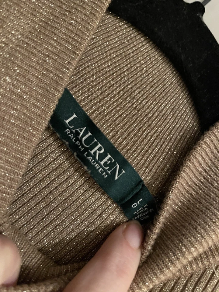 Ralph Lauren Dress Women’s Gold Metallic Shimmer Textured Knit Sz L - Image 4 of 4