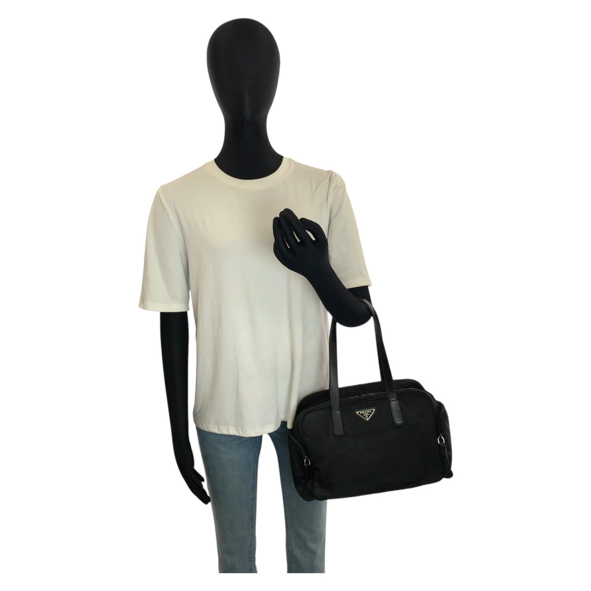 Prada Testu Triangular Logo Plate Black Silver Hardware Nylon Handbag Tote Bag L — image 7