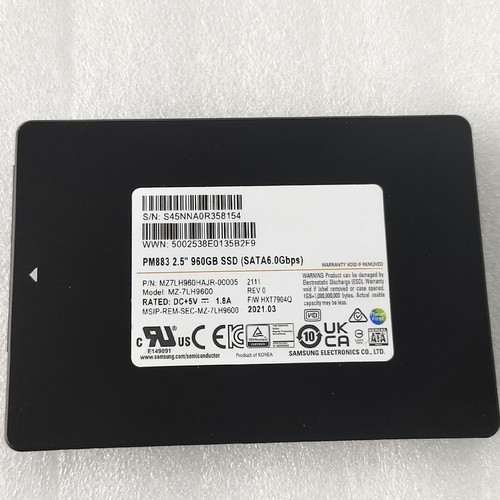 2.5" Samsung PM883 SATA SSD 960GB MZ-7LH9600 6.0Gbps MZLH960HAJR-0005