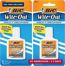 BIC Wite-Out Correction Fluid, White, 20mL Quick Dry Easy Application 2-Pa