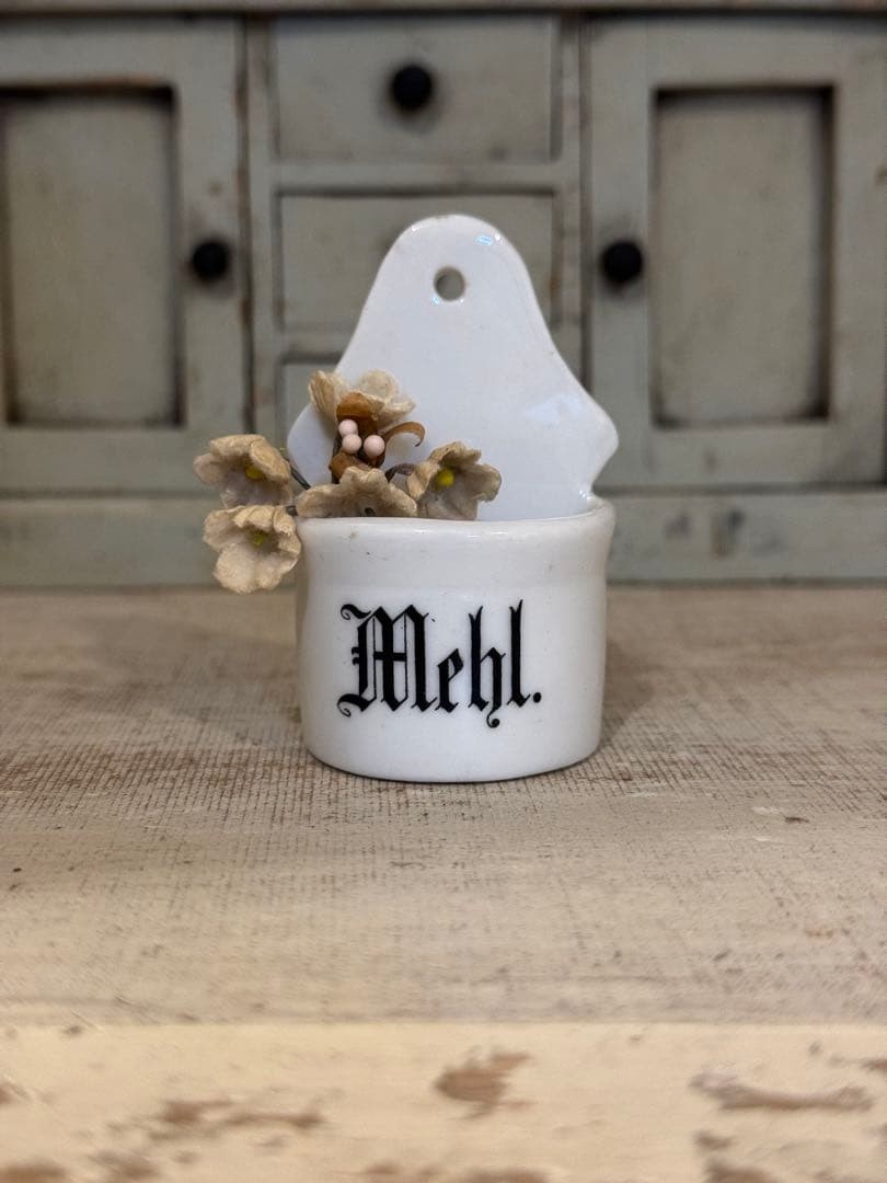 German Antique Miniature White Porcelain Wall Pot 19th Century Kitchen Decor