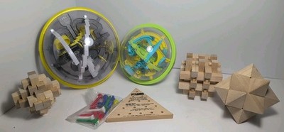 Brain Teaser Lot Of 2 Perplexus Maze Puzzles & 4 Wooden Puzzles