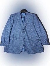 Canali Exclusive Cashmere Silk 50 R, EU 60 Blue Windowpane Sport Coat Blazer