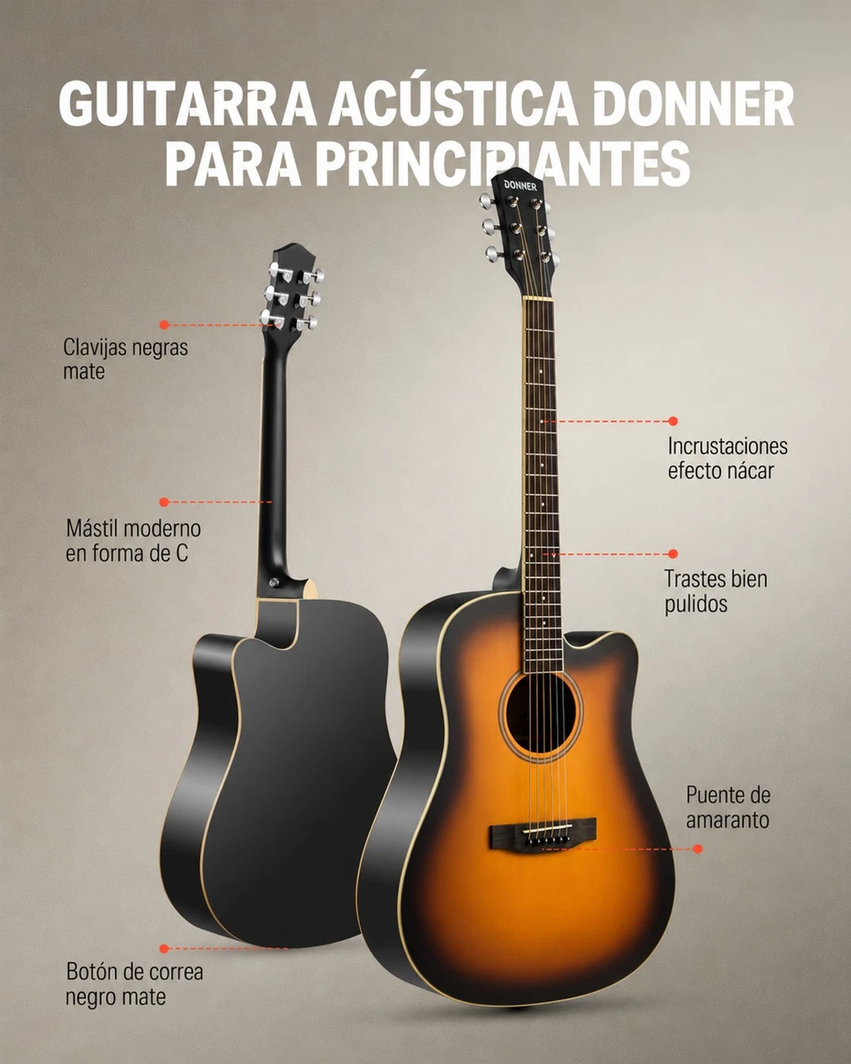 Donner Kit de Inicio Guitarra Acústica Cutaway Dreadnought 4/4 41" Natural Funda