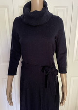 Talbots S Blue Flecked Cowl Neck Tie Belted 3/4 Sleeve Soft Knit Sweater Dress