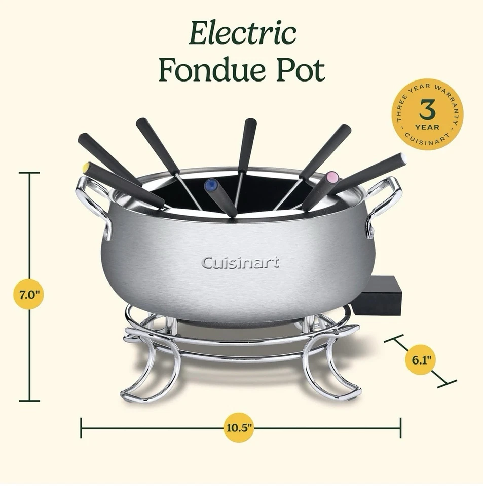 Olla para fondue Cuisinart, 3 cuartos, para chocolate, queso, caldo, aceite, acero inoxidable Foto 3 de 4