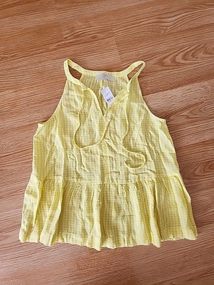 Loft Womens Tank Summer Top Front Tie Ruffle Gauzy Check Pattern Size Small NWT