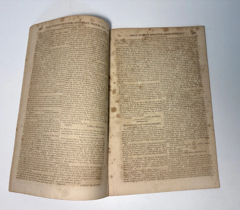 Niles Weekly Register May 28, 1814, JAMES MADISON Letter, War of 1812 Events - Image 3 of 4