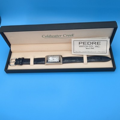 Coldwater Creek Watch Silver Tone Black Leather Band PEDRE Watch NEW in BOX