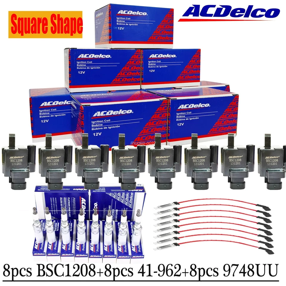 Bobina de encendido cuadrada + cable de bujía para Chevy GMC 4,8/5,3/6,0/8,1 L paquete 8 u% Foto 3 de 4