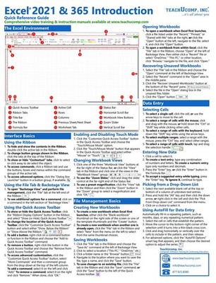 Microsoft Excel 2021 and 365 Introduction Quick Reference Training Guide (Cheat