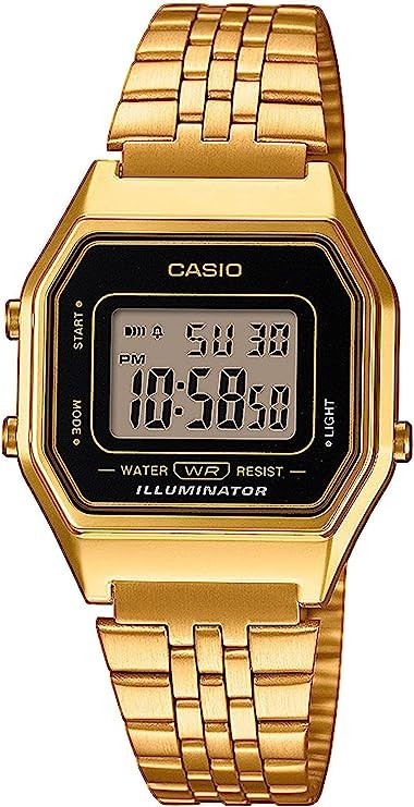 Reloj Casio Vintage Coleccion Mujer Acero Dorado Iconic Digital 29mm La680wega-1