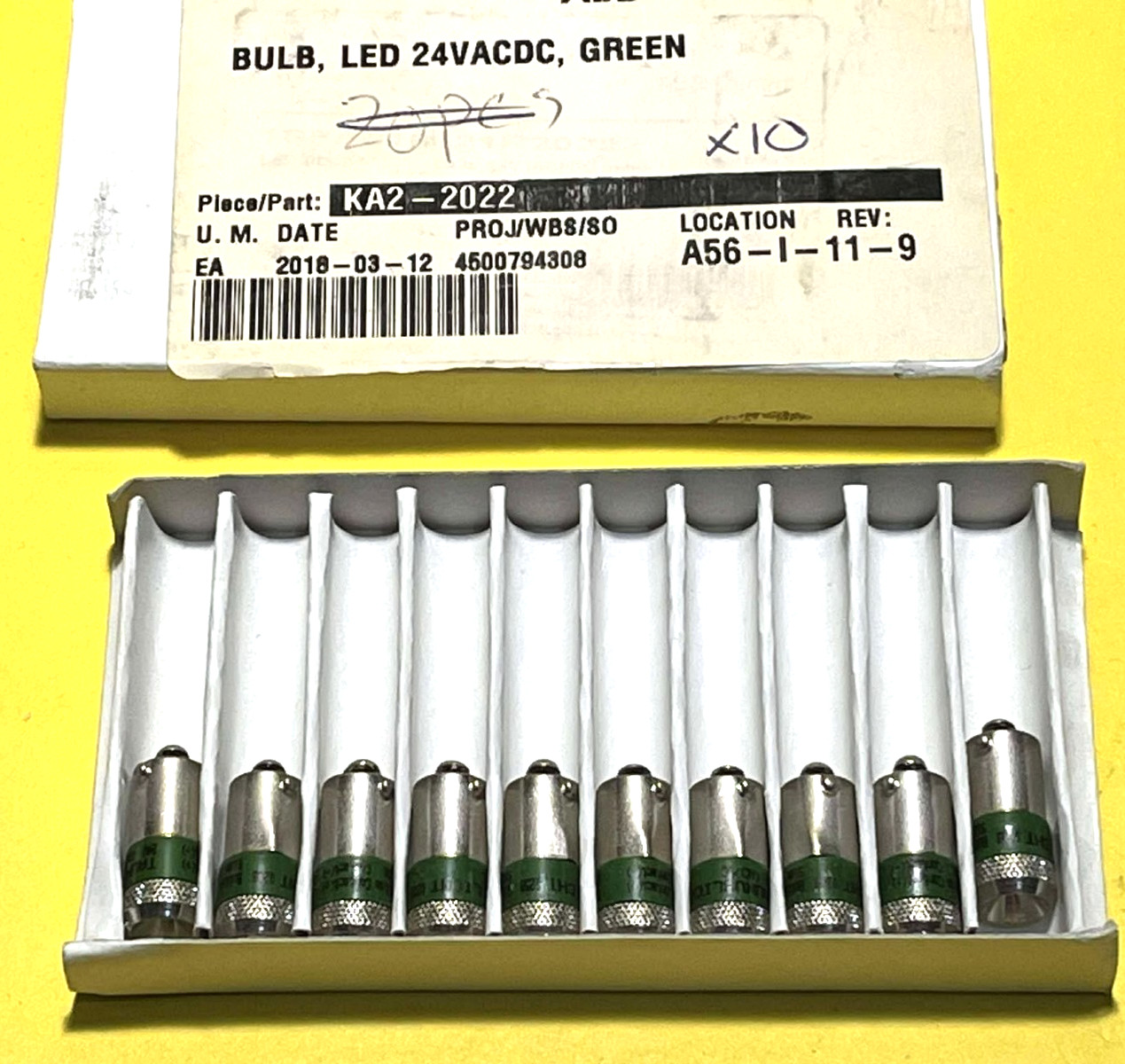 ⚡BRAND NEW⚡LOT OF 10x ABB KA2-2022 BULB LED 24VAC/DC GREEN PILOT LIGHTS PANELS⚡