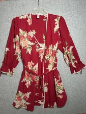 Vintage Oscar De La Renta Nightgown Set Large Womens Floral Red Robe Cami