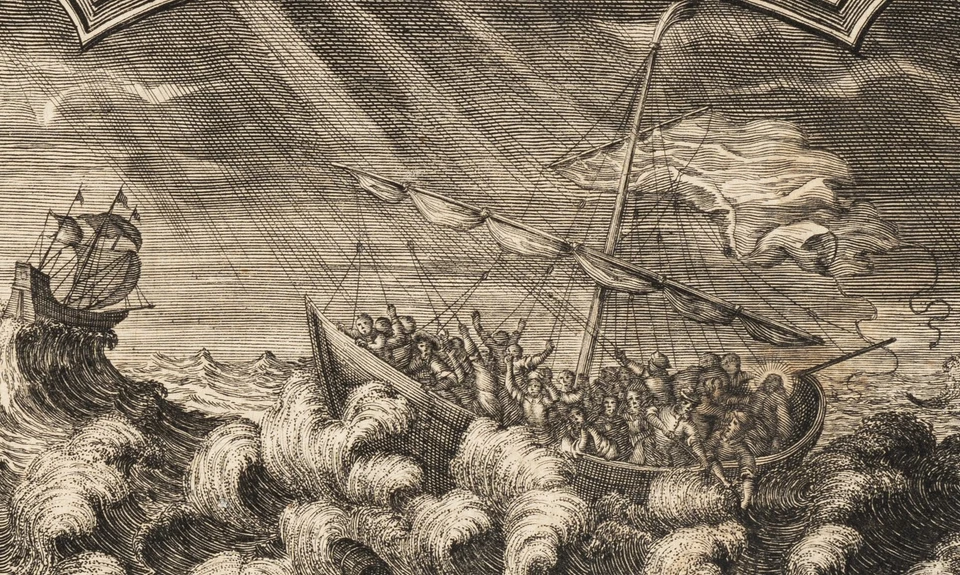 KÜSELL (*1626) nach STRAUCH (*1613), Emblem. Glaube und Gebet im Seesturm, KSt. - Bild 4 von 4