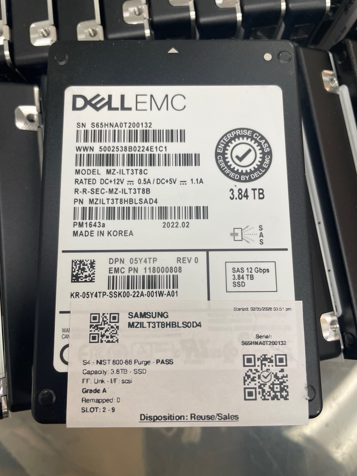 3.84TB SAS SSD Dell EMC Compellent 2.5" 12Gbps MZ-ILT3T8C 5Y4TP TESTED GRADE A!