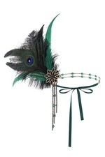 BABEYOND 1920s Women Feather Crystal Headband 1 Count Pack of 1 , Dark Green