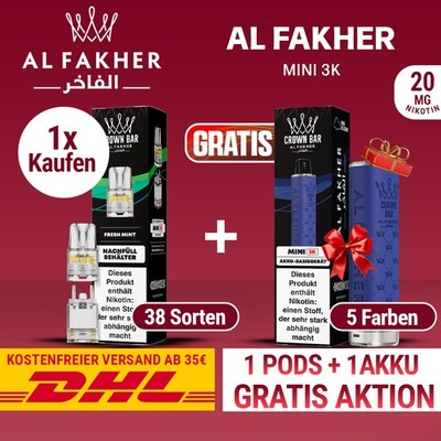 Al Fakher Mini 3K 1x Pod + 1x Akkuträger Gratis Aktion - 20mg Nikotin 