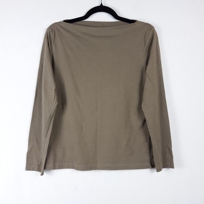 Mango Beige High Neck Long Sleeve Solid Basic Cotton Top Size Large
