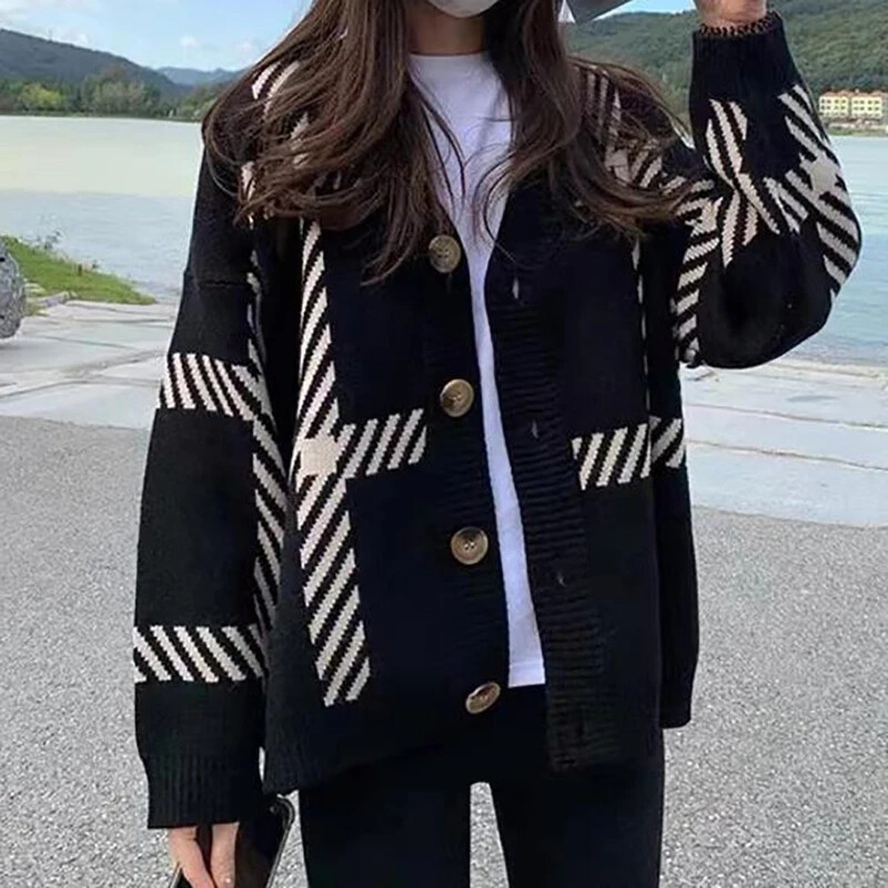 Women Autumn Knitted Cardigan Sweater Buttons Up Sweater