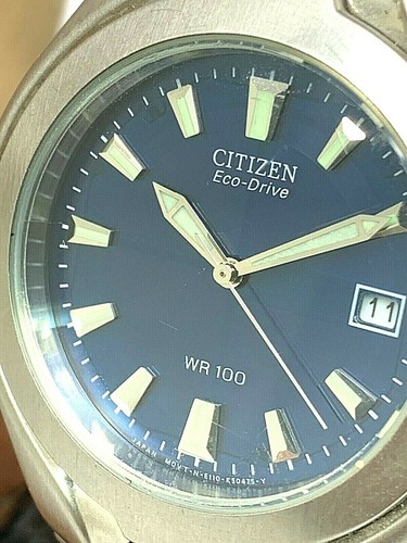 Citizen Men's Watch E110-K16385 Eco Drive Blue Dial Silver Stainless Steel  USED | eBay