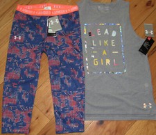 Under Armour Lead Like A Girl foil top  cropped capri leggings NWT girls' L YLG
