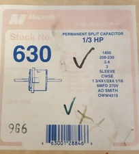 Magnetek 630 Electric Motor 1/3 HP 1450 RPM 208-230v [AO SMITH OWW4515]