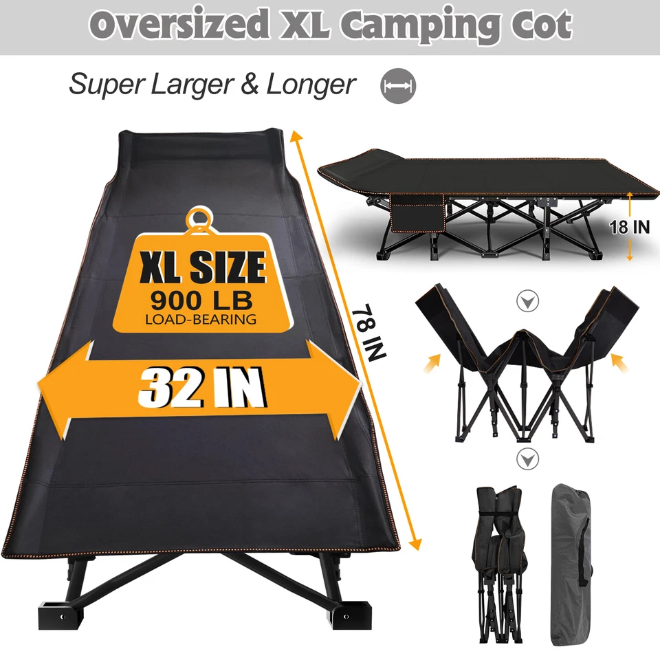 NAIZEA XXL Camping Cots for Adults with Mattress 32" Extra Wide Cots forSleeping - Image 2 of 4