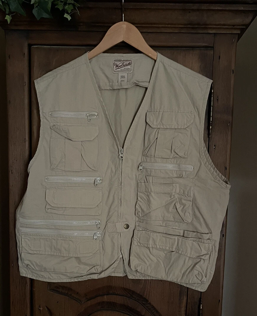 Woolrich Men’s Size Large Hunting Fishing Safari Sand Zip Up Vest Cotton Blend