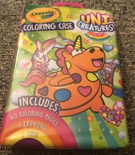 Crayola Coloring Case Uni-Creatures Travel Size Brand New. 40 Pgs 4 Crayons